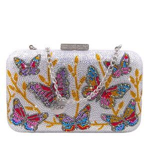 9195 Butterfly Silver Clutch Purses Formal,Rhinestone Evening Bags